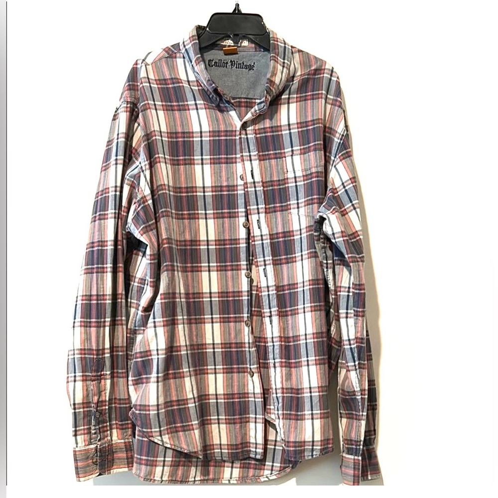 Tailor Vintage 100% Cotton Men's Size L Plaid Shirt Red and Blue
